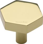 C4344 32-PB Heritage Brass Cabinet Knob Hexagon Design 32mm Polished Brass Finish