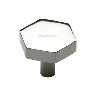 Click Here To Enlarge This Photo Of C4344 32-PNF Heritage Brass Cabinet Knob Hexagon Design 32mm Polished Nickel Finish