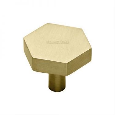 Click Here To Enlarge This Photo Of C4344 32-SB Heritage Brass Cabinet Knob Hexagon Design 32mm Satin Brass Finish