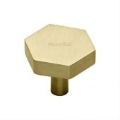C4344 32-SB Heritage Brass Cabinet Knob Hexagon Design 32mm Satin Brass Finish