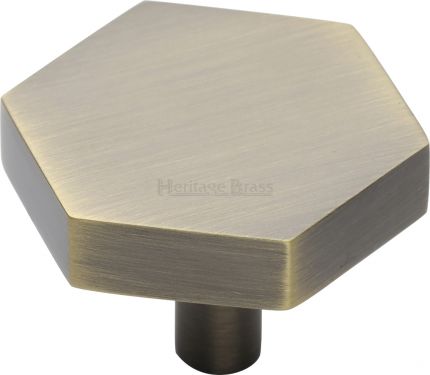 Click Here To Enlarge This Photo Of C4344 38-AT Heritage Brass Cabinet Knob Hexagon Design 38mm Antique Brass Finish