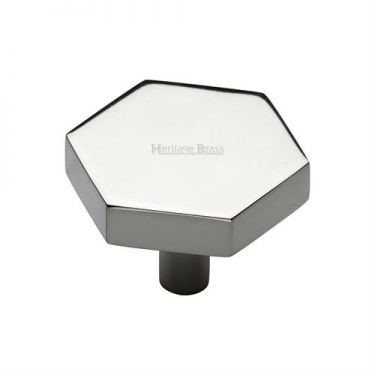 Click Here To Enlarge This Photo Of C4344 38-PNF Heritage Brass Cabinet Knob Hexagon Design 38mm Polished Nickel Finish