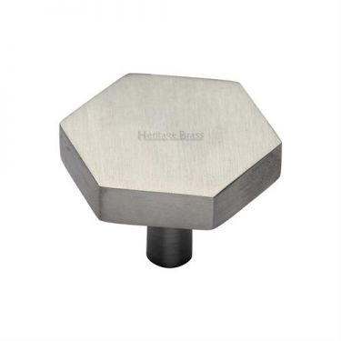 Click Here To Enlarge This Photo Of C4344 38-SN Heritage Brass Cabinet Knob Hexagon Design 38mm Satin Nickel Finish