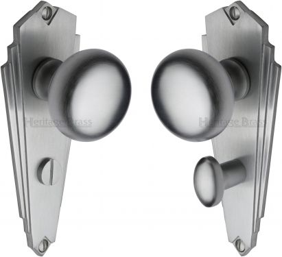 Click Here To Enlarge This Photo Of BR1830-SC Heritage Brass Mortice Knob on Bathroom Plate Broadway Design Satin Chrome Finish
