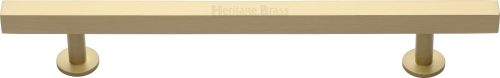 Click Here To Enlarge This Photo Of C4760 128-SB Heritage Brass Cabinet Pull Square Design with Footings 128mm ctc Satin Brass Finish