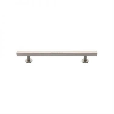 Click Here To Enlarge This Photo Of C4760 160-SN Heritage Brass Cabinet Pull Square Design with Footings 160mm ctc Satin Nickel Finish