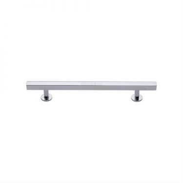 Click Here To Enlarge This Photo Of C4760 96-PC Heritage Brass Cabinet Pull Square Design with Footings 96mm ctc Polished Chrome Finish