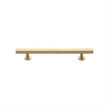 Click Here To Enlarge This Photo Of C4760 96-SB Heritage Brass Cabinet Pull Square Design with Footings 96mm ctc Satin Brass Finish