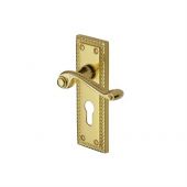 G046.48-PB Heritage Brass Door Handle For Euro Profile Plate Georgian Design Polished Brass Finish