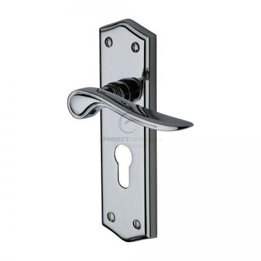 Click Here To Enlarge This Photo Of PR2448-PC M.Marcus Project Hardware Door Handle Euro Profile Plate Chester Design Polished Chrome Finish