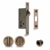 RD2308-40-AT Heritage Brass Sliding Door Lock c/w Round Privacy Turns Antique Brass (40mm Backset)
