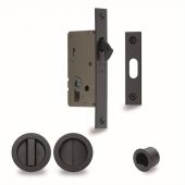 RD2308-40-BLK Heritage Brass Sliding Door Lock c/w Round Privacy Turns Matt Black (40mm Backset)