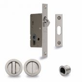 RD2308-40-SN Heritage Brass Sliding Door Lock c/w Round Privacy Turns Satin Nickel (40mm Backset)