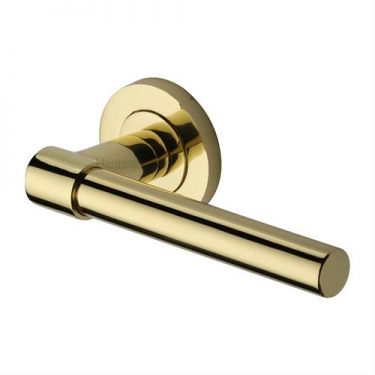 Click Here To Enlarge This Photo Of RS2017-PB Heritage Brass Door Handle Lever on Rose Phoenix Design Polished Brass Finish