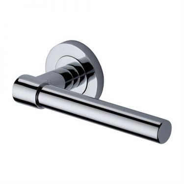 Click Here To Enlarge This Photo Of RS2017-PC Heritage Brass Door Handle Lever on Rose Phoenix Design Polished Chrome Finish