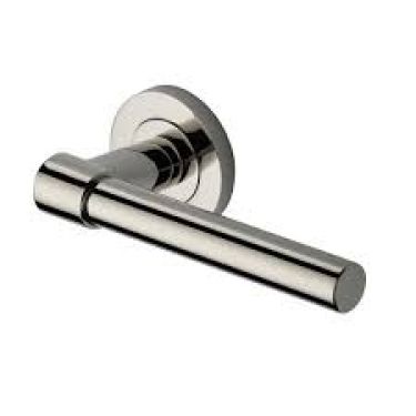 Click Here To Enlarge This Photo Of RS2017-PNF Heritage Brass Door Handle Lever on Rose Phoenix Design Polished Nickel Finish