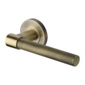 RS2018-AT Heritage Brass Door Handle Lever on Rose Phoenix Knurled Design Antique Brass Finish