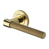 RS2018-PB Heritage Brass Door Handle Lever on Rose Phoenix Knurled Design Polished Brass Finish