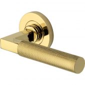 RS2260-PB Heritage Brass Door Handle Lever on Rose Signac (Knurled Bauhaus) Design Polished Brass Finish
