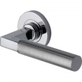 RS2260-PC Heritage Brass Door Handle Lever on Rose Signac (Knurled Bauhaus) Design Polished Chrome Finish