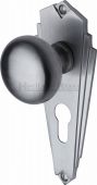 BR1848-SC Heritage Brass Mortice Knob on Euro Profile Plate Broadway Design Satin Chrome Finish