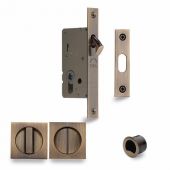 SQ2308-40-AT Heritage Brass Sliding Door Lock c/w Square Privacy Turns Antique Brass (40mm Backset)