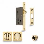 SQ2308-40-PB Heritage Brass Sliding Door Lock c/w Square Privacy Turns Polished Brass (40mm Backset)