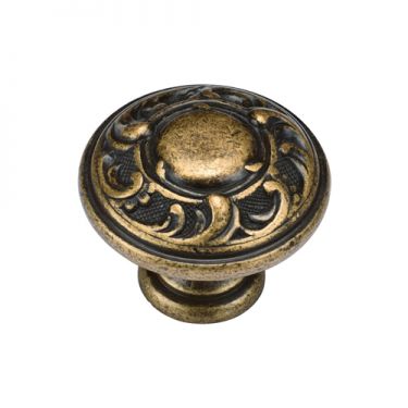 Click Here To Enlarge This Photo Of TK4401-035-DBS M.Marcus Decorated Round Knob 35mm Distressed Brass on Zinc Finish