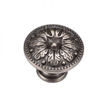 Click Here To Enlarge This Photo Of TK4479-030-DPW M.Marcus Floral Round Knob 30mm Distressed Pewter on Zinc Finish
