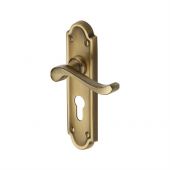 V327.48-AT Heritage Brass Door Handle For Euro Profile Plate Meridian Design Antique Brass Finish