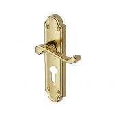 V327.48-PB Heritage Brass Door Handle For Euro Profile Plate Meridian Design Polished Brass Finish
