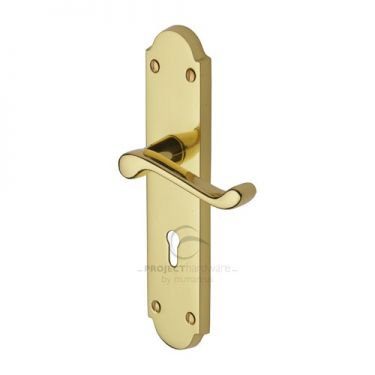 Click Here To Enlarge This Photo Of PR7082-PB M.Marcus Project Hardware Door Handle Lever Lock Kensington Design Polished Brass Finish