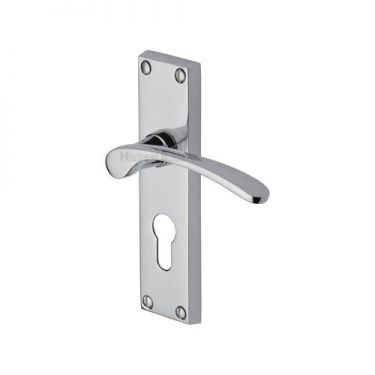 Click Here To Enlarge This Photo Of V4146.48-PC Heritage Brass Door Handle For Euro Profile Plate Sophia Design Polished Chrome Finish