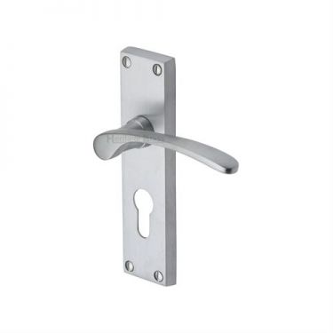 Click Here To Enlarge This Photo Of V4146.48-SC Heritage Brass Door Handle For Euro Profile Plate Sophia Design Satin Chrome Finish
