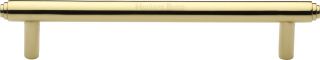 V4410 128-PB Heritage Brass Cabinet Pull Stepped Design 128mm ctc Polished Brass Finish