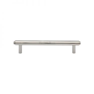 Click Here To Enlarge This Photo Of V4410 128-PNF Heritage Brass Cabinet Pull Stepped Design 128mm ctc Polished Nickel Finish