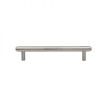 Click Here To Enlarge This Photo Of V4410 128-SN Heritage Brass Cabinet Pull Stepped Design 128mm ctc Satin Nickel Finish