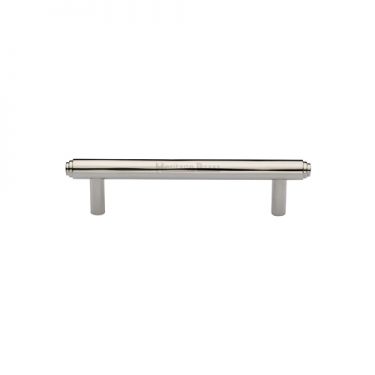 Click Here To Enlarge This Photo Of V4410 96-PNF Heritage Brass Cabinet Pull Stepped Design 96mm ctc Polished Nickel Finish