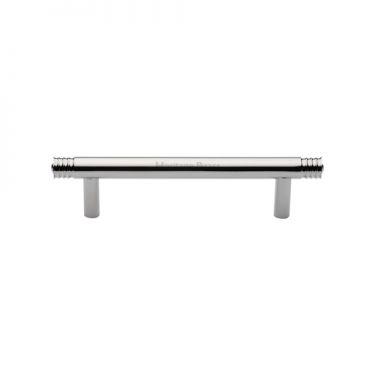 Click Here To Enlarge This Photo Of V4446 96-PNF Heritage Brass Cabinet Pull Contour Design 96mm ctc Polished Nickel Finish
