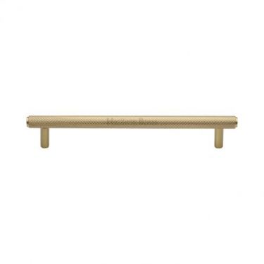 Click Here To Enlarge This Photo Of V4458 128-SB Heritage Brass Cabinet Pull Complete Knurl Design 128mm ctc Satin Brass Finish