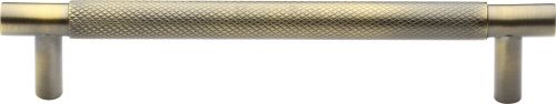 Click Here To Enlarge This Photo Of V4461 128-AT Heritage Brass Cabinet Pull Partial Knurl Design 128mm ctc Antique Brass Finish