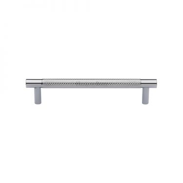 Click Here To Enlarge This Photo Of V4461 128-PC Heritage Brass Cabinet Pull Partial Knurl Design 128mm ctc Polished Chrome Finish