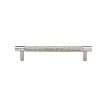 Click Here To Enlarge This Photo Of V4461 128-PNF Heritage Brass Cabinet Pull Partial Knurl Design 128mm ctc Polished Nickel Finish