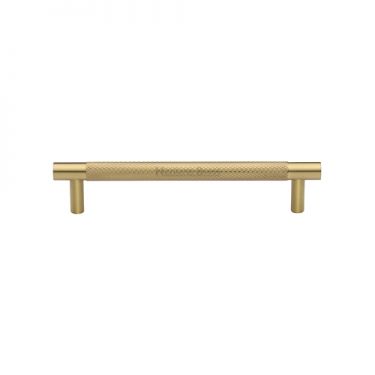 Click Here To Enlarge This Photo Of V4461 128-SB Heritage Brass Cabinet Pull Partial Knurl Design 128mm ctc Satin Brass Finish