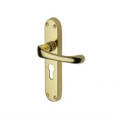 V6066.48-PB Heritage Brass Door Handle For Euro Profile Plate Gloucester Design Polished Brass Finish