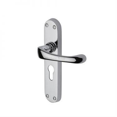 Click Here To Enlarge This Photo Of V6066.48-PC Heritage Brass Door Handle For Euro Profile Plate Gloucester Design Polished Chrome Finish