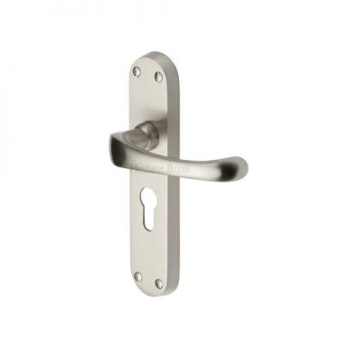 Click Here To Enlarge This Photo Of V6066.48-SN Heritage Brass Door Handle For Euro Profile Plate Gloucester Design Satin Nickel Finish