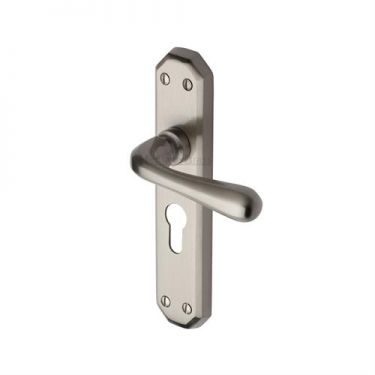 Click Here To Enlarge This Photo Of V7066.48-SN Heritage Brass Door Handle For Euro Profile Plate Charlbury Design Satin Nickel Finish