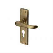 V727.48-AT Heritage Brass Door Handle For Euro Profile Plate Windsor Design Antique Brass Finish