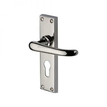 Click Here To Enlarge This Photo Of V727.48-PNF Heritage Brass Door Handle For Euro Profile Plate Windsor Design Polished Nickel Finish